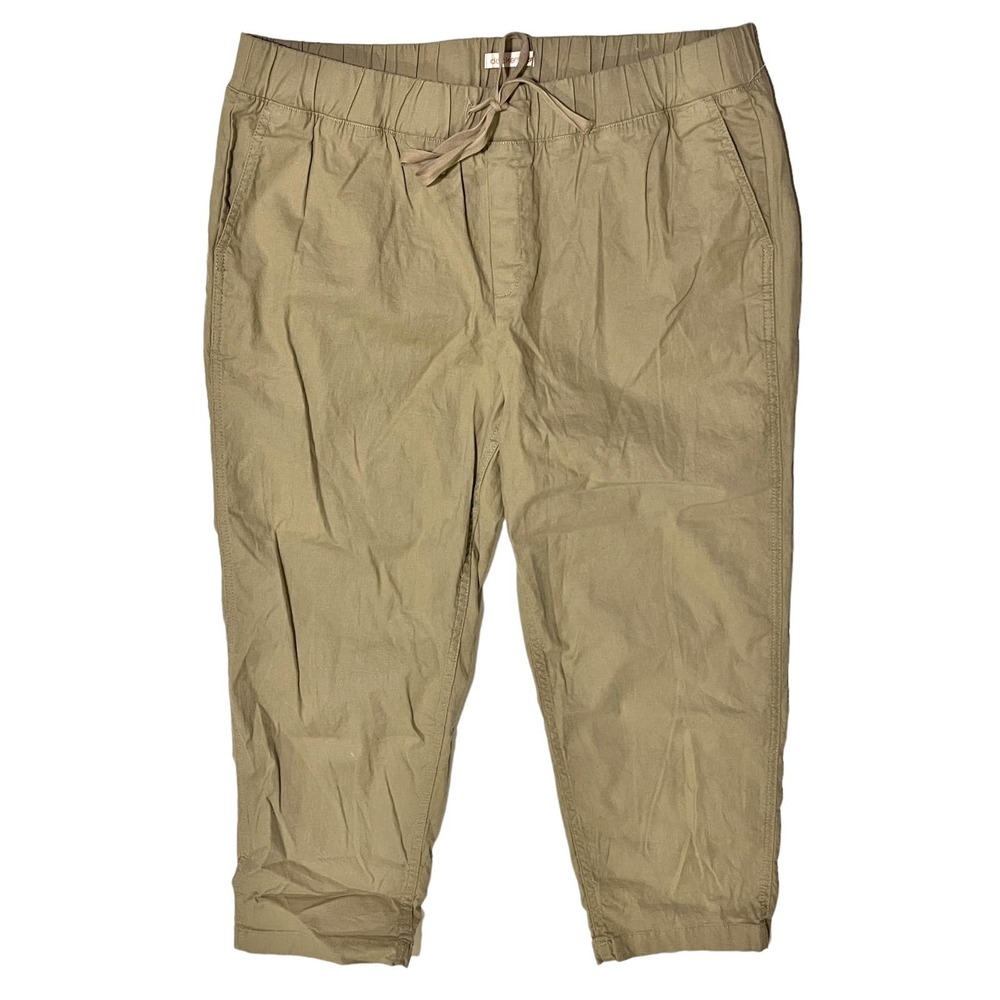Dockers Linen Blend Ankle Pants Size 16 Beige Elastic Drawstring Waist Pockets